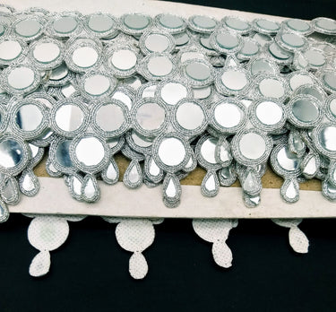 Silver Cutwork Mirrored Trim, Thread Lace Trim With Mirrors Embellishments Trim By Yard